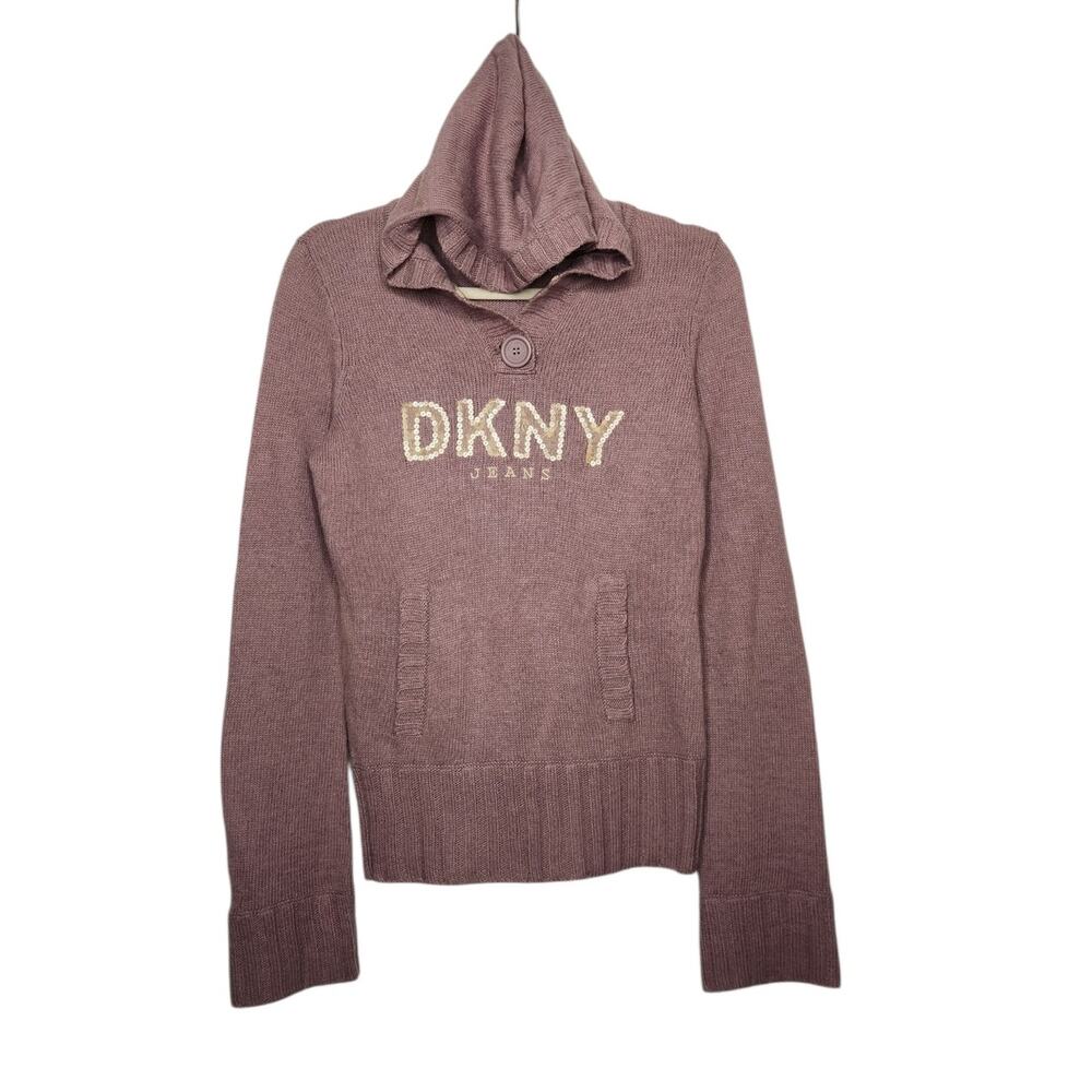 NWT Vintage y2k DKNY Sequence Lace Hoodie Sweater Sweatshirt Small